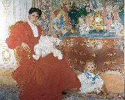 Carl Larsson Mrs Dora Lamm and Her Two Eldest Sons oil painting on canvas